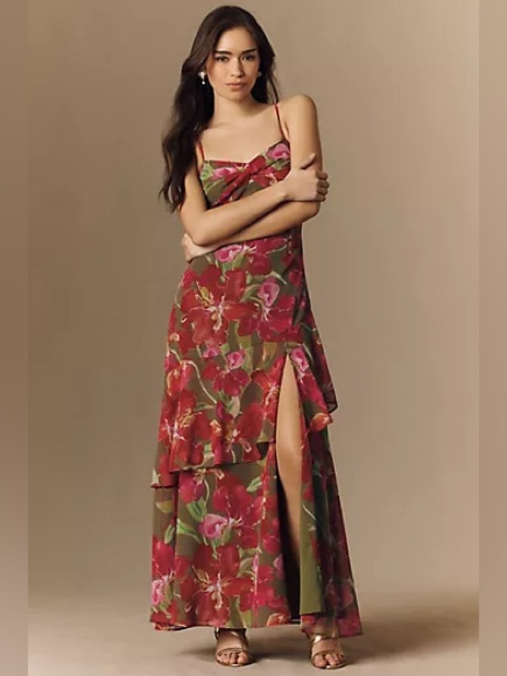 Hutch Jamila Sleeveless Twist-Front Side-Slit Maxi Robina Dress